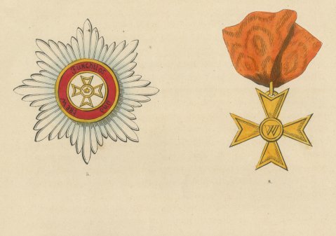 Orders of Württemberg, Cross with Lions and Medals, Plate LXXXVII, 1844, close-up 1