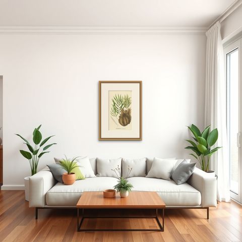 Rare, Artfully Crafted Lithograph of Ferns of Java 'Polypodium', 1829, shown framed in a room