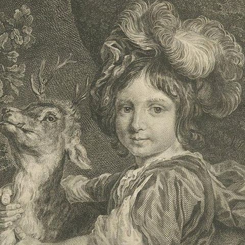 Antique Print of a Child, Deer and a Dog by Le Brun 1792, close-up 1