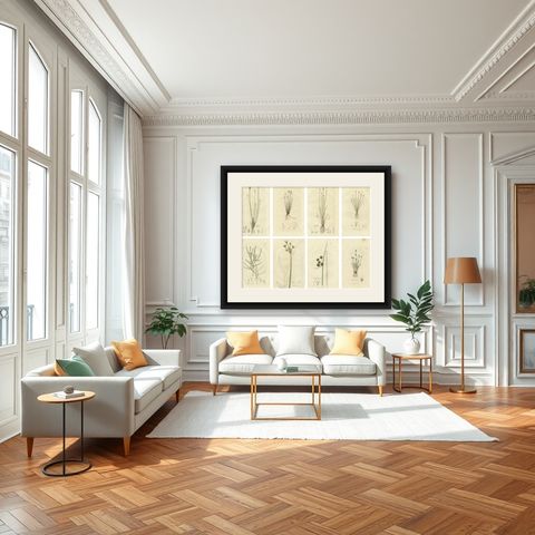Set of 8 Antique Botanical Engravings of Spike-Rush and Bulrush Species, c.1830, shown framed in a room