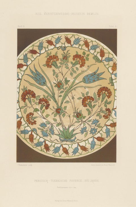 Persian-Turkish Faience Plate with Tulip and Carnation Design, J.Lessing, 1890, close-up 5