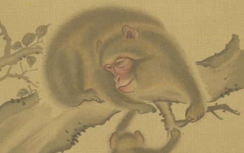 Japanese Monkey Prints: Serene 19th-Century Nature Studies with Peaches, close-up 2