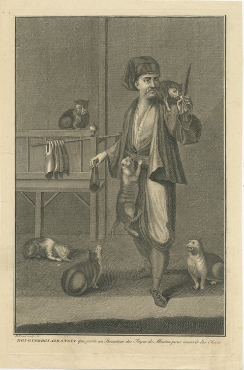 Antique Print of Dgi-Guerdgi feeding Cats in the Bazaar, view 2