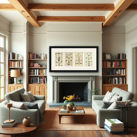 Small and Rare Natural History Prints Featuring Insects and Plants, 1832, shown framed in a room