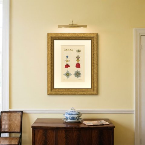 Saxe Weimar, Order of the White Falcon, Plate LXXVII, Wood Engraving, 1844, shown framed on a wall