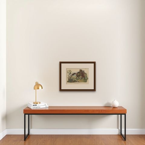 Antique Hand Colored Print of a Swiss Horse, shown framed on a wall