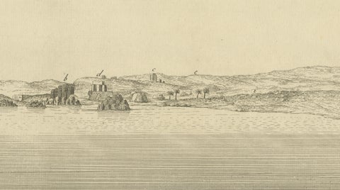 Ancient Syene (Aswan) and Elephantine Island, Egypt Engraving, c.1755, close-up 5