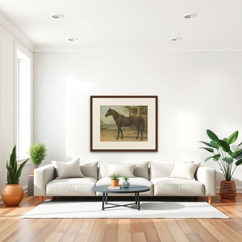 Original Antique Print of the Australian Horse by O. Eerelman, 1898, shown framed in a room