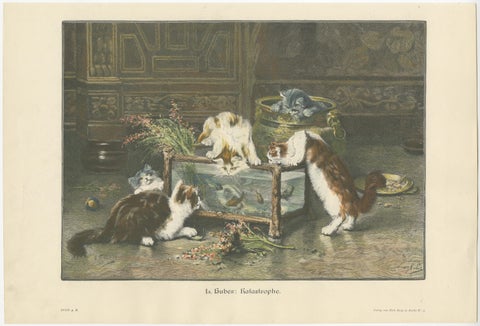 Set of 6 Original Antique Cat Prints made after paintings, circa 1898, view 7