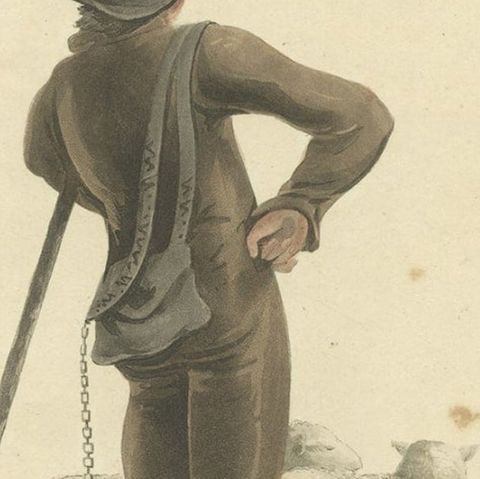 Antique Print of a Shepherd Boy with Sheep Near Valenciennes, 1817, close-up 3