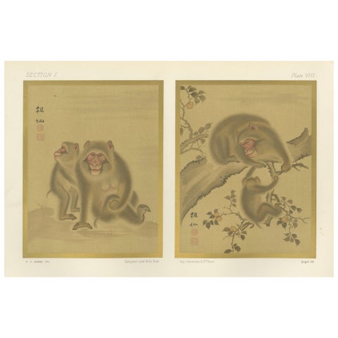 Japanese Monkey Prints: Serene 19th-Century Nature Studies with Peaches