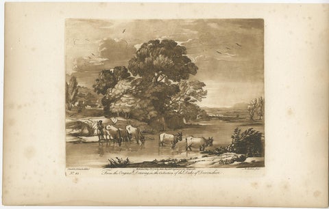 Rare Original Antique Engraving of a Landscape with Cattle in England, 1775, view 2