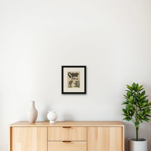 Antique Print of Didelphis species 'Opossum', Flying Squirrel and More, shown framed on a wall