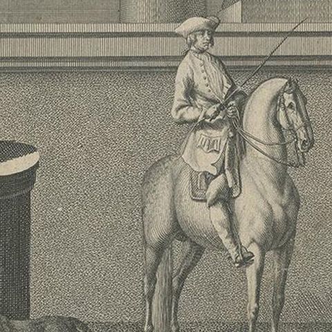 Antique Horse Print of the Correct Posture of Horsemen by Ridinger '1722', close-up 2