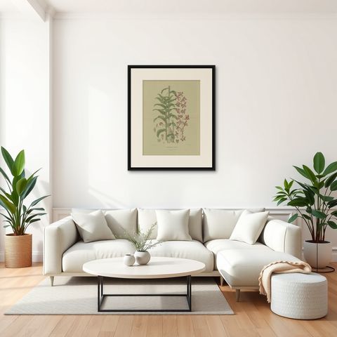 Antique Botany Print of the Dendrobium Superbiens Orchid, published in ca.1890, shown framed in a room