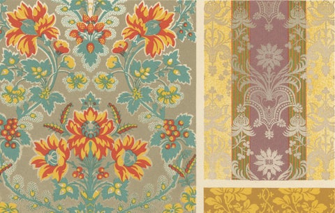18th Century French Textile Patterns, Floral and Striped Rococo Fabrics, 1869, close-up 4