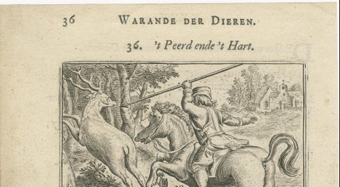 1617 Horse and Deer Engraving by Vondel, Warande der Dieren, close-up 4