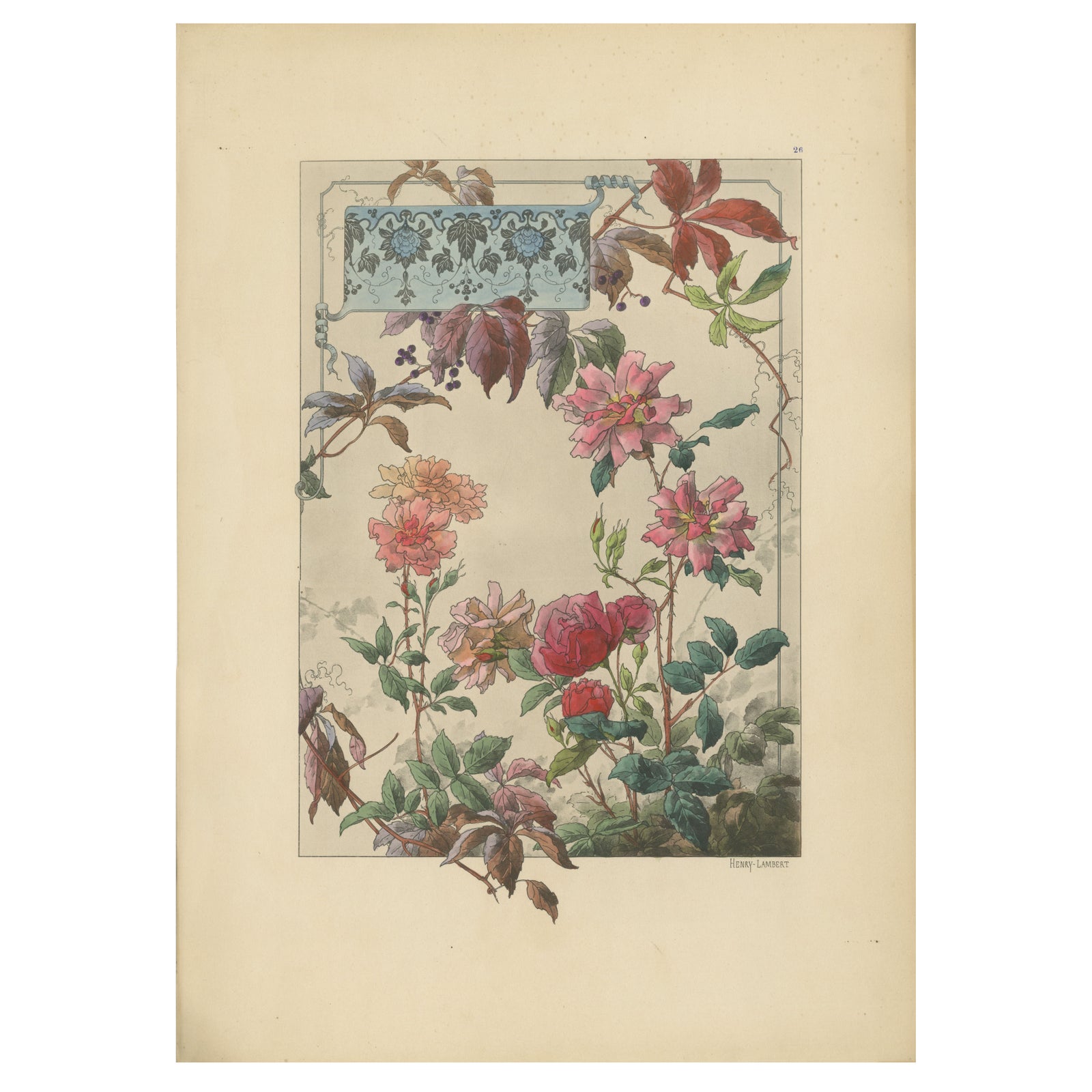 The Elegance of Bengal Roses and Virginia Creeper in Art Nouveau Design, 1896
