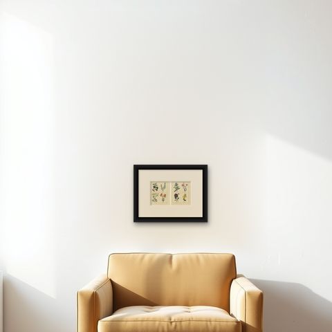 Hand-Colored Floral Engravings, Pair of 1828 Botanical Prints, London, shown framed on a wall