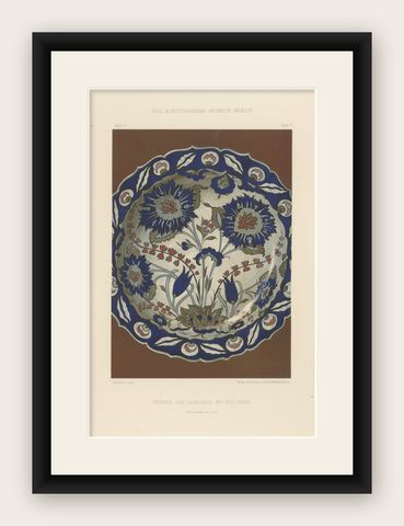 Damascus Faience Plate with Carnations and Tulips, Julius Lessing, Berlin 1890, shown framed