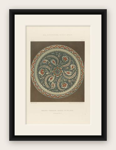 Persian-Turkish Faience Plate with Spiraling Floral Design, Julius Lessing 1890, shown framed