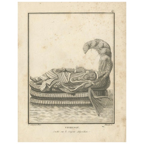 1806 Engraving: Vishnu's Cosmic Repose on Serpent Ananta in Hindu Mythology