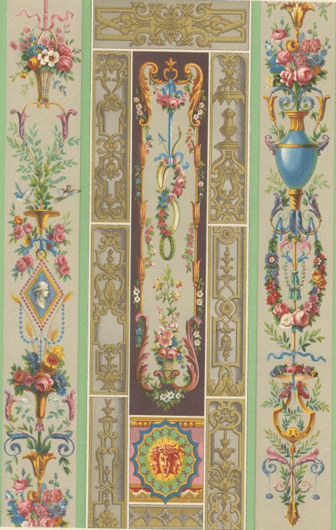Rococo Panel Ornament, French Floral and Gilt Wall Designs, Plate XCVII, 1869, close-up 5