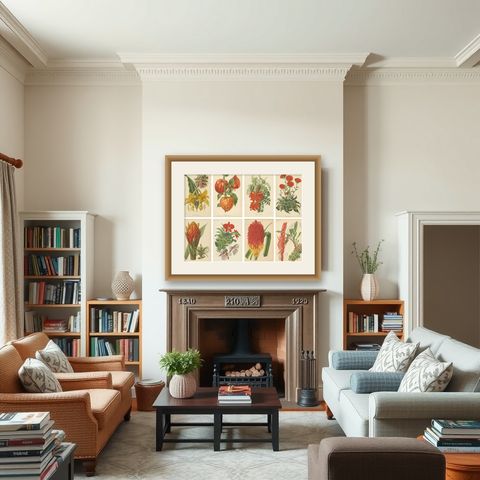 Original Vintage Botanical Illustrations from Revue Horticole, circa 1855, shown framed in a room