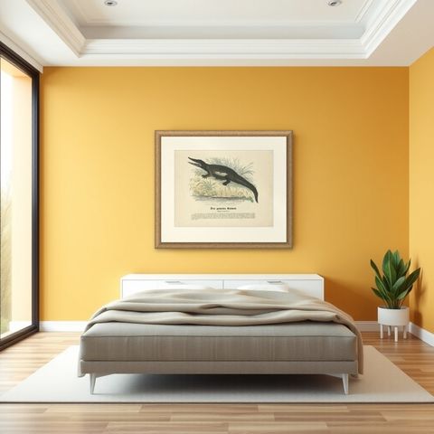 Der gemeine Kaiman (Common Caiman) - Hand-Colored Zoological Print, Circa 1840, shown framed in a room