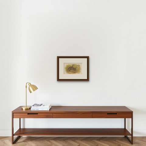 Antique Bird Print of the Malayan Wood Partridge by Hume & Marshall, 1879, shown framed on a wall