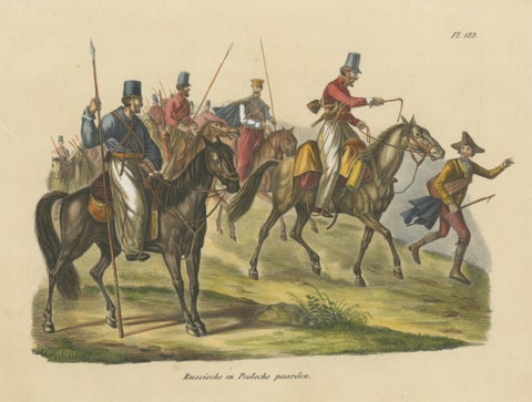 Antique Hand Colored Print of Russian and Polish Horses, view 3