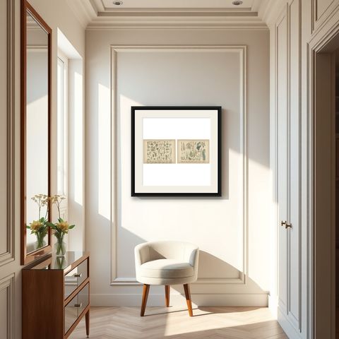 Antique Botanical Atlas Plates, Hand-Colored Wood Engravings, 1885, shown framed in a room