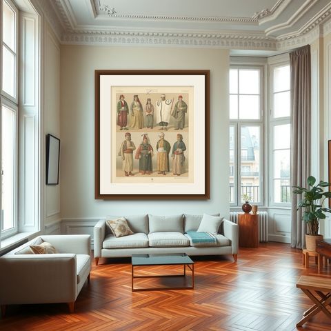 Turkey - Turque - Turkey Antique Chromolithograph Print, Circa 1880, shown framed in a room