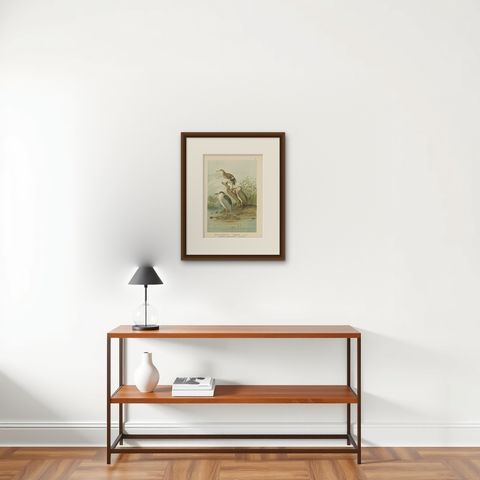 Antique Bird Print of the Black-Crowned Night Heron by Naumann, circa 1895, shown framed on a wall