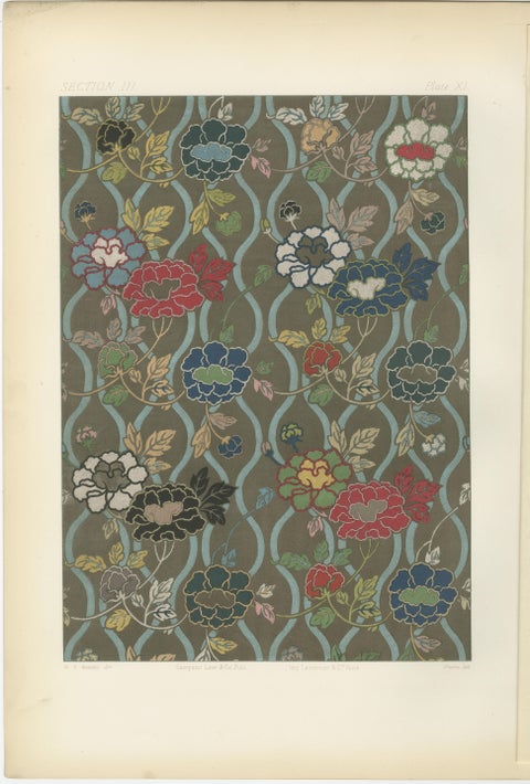 Japanese Floral Textile Pattern Print by G. A. Audsley, Paris, c. 1882, view 2