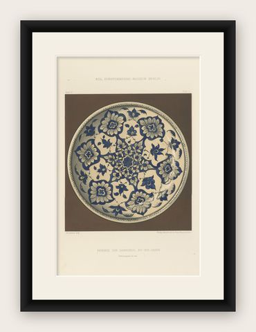 Damascus Faience Plate with Blue Floral Ornament, Julius Lessing, Berlin 1890, shown framed