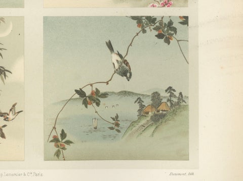 Antique Japanese Bird and Landscape Print: Six Panels of Nature’s Harmony, 1882, close-up 1
