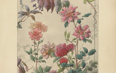The Elegance of Bengal Roses and Virginia Creeper in Art Nouveau Design, 1896, close-up 3
