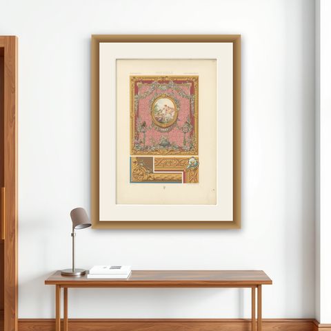 Louis XVI Floral Decorative Panel Chromolithograph by Racinet, Paris, c.1873, shown framed on a wall