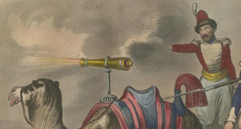 Antique Persian Military Scene with Camel, Hand-Colored Engraving c1820, close-up 4