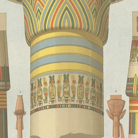 Pl. 2 Print of Egyptian Columns with Plant Motifs by Racinet 'circa 1890', close-up 1