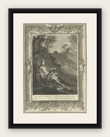 Print of Water Nymph Clytia, Daughter of Oceanus, Turning into a Sunflower, 1733, shown framed