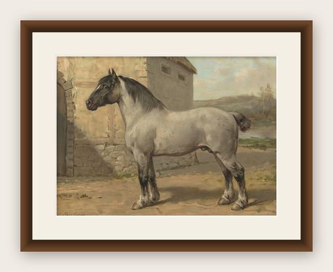 Antique Print of a Breton Horse by O. Eerelman, 1898, shown framed