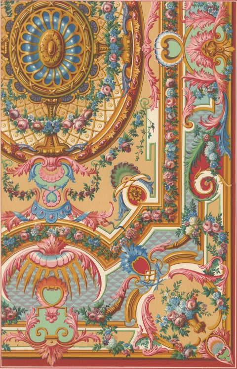 18th Century French Ceiling Design, Rococo Floral and Architectural Ornament, close-up 5