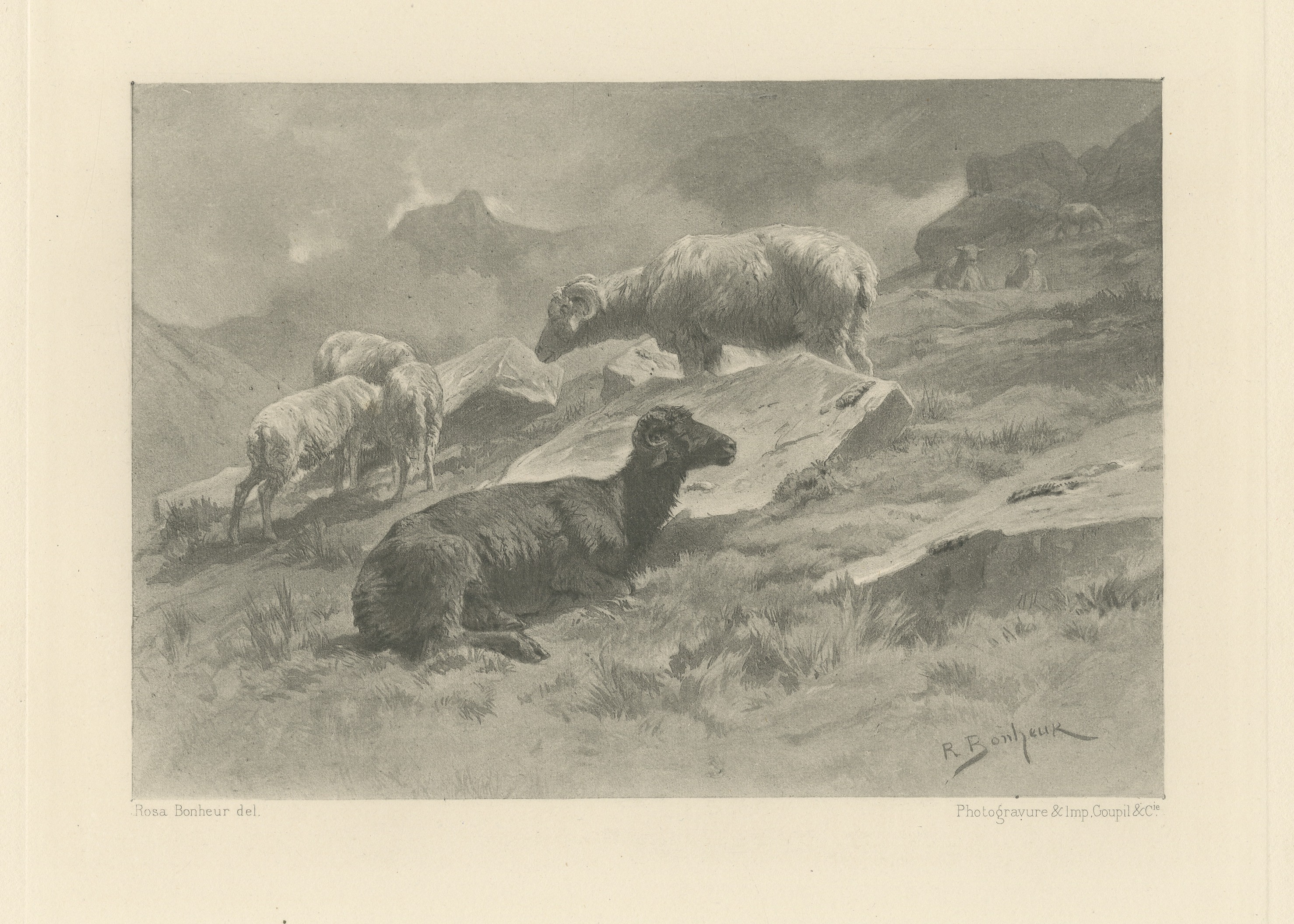 Sheep in a Mountain Landscape after Rosa Bonheur, Photogravure, circa 1880