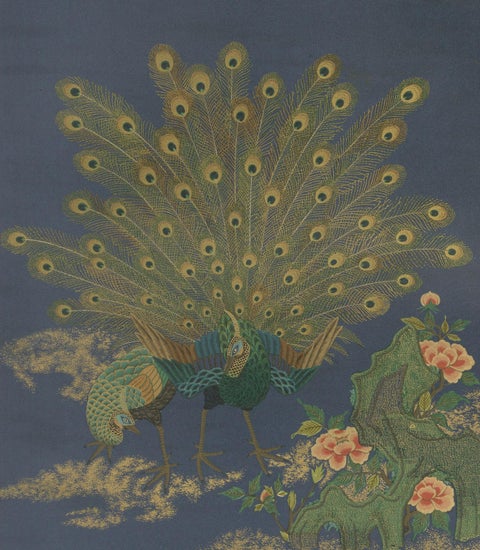 Japanese Peacocks in Full Plumage: Antique Lithograph, 1880s, close-up 4
