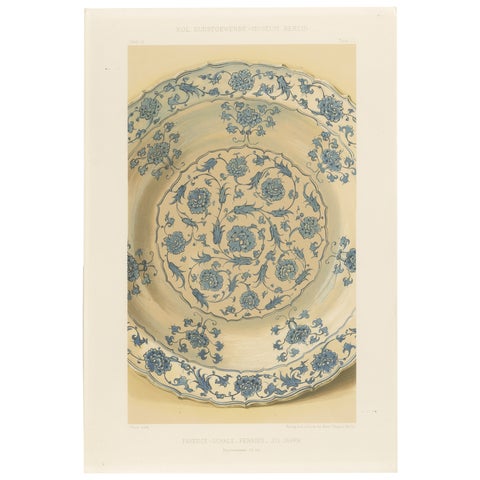 Persian Faience Dish with Blue Floral Ornamentation, J.Lessing, Berlin 1890