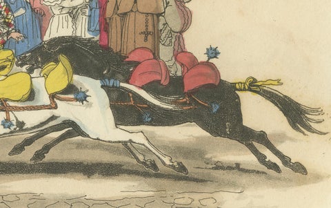 Roman Carnival Horse Race & Festive Corso - 1820 Etching, close-up 2