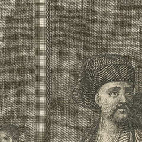 Antique Print of the Albanian Dgi-Guerdgi Feeding Sheep Liver to Cats, 1727, close-up 1