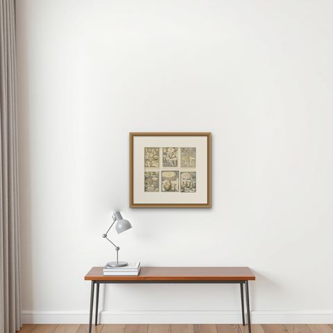 Set of 6 Antique Mycology Prints of Various Fungi by Barla, circa 1890, shown framed on a wall